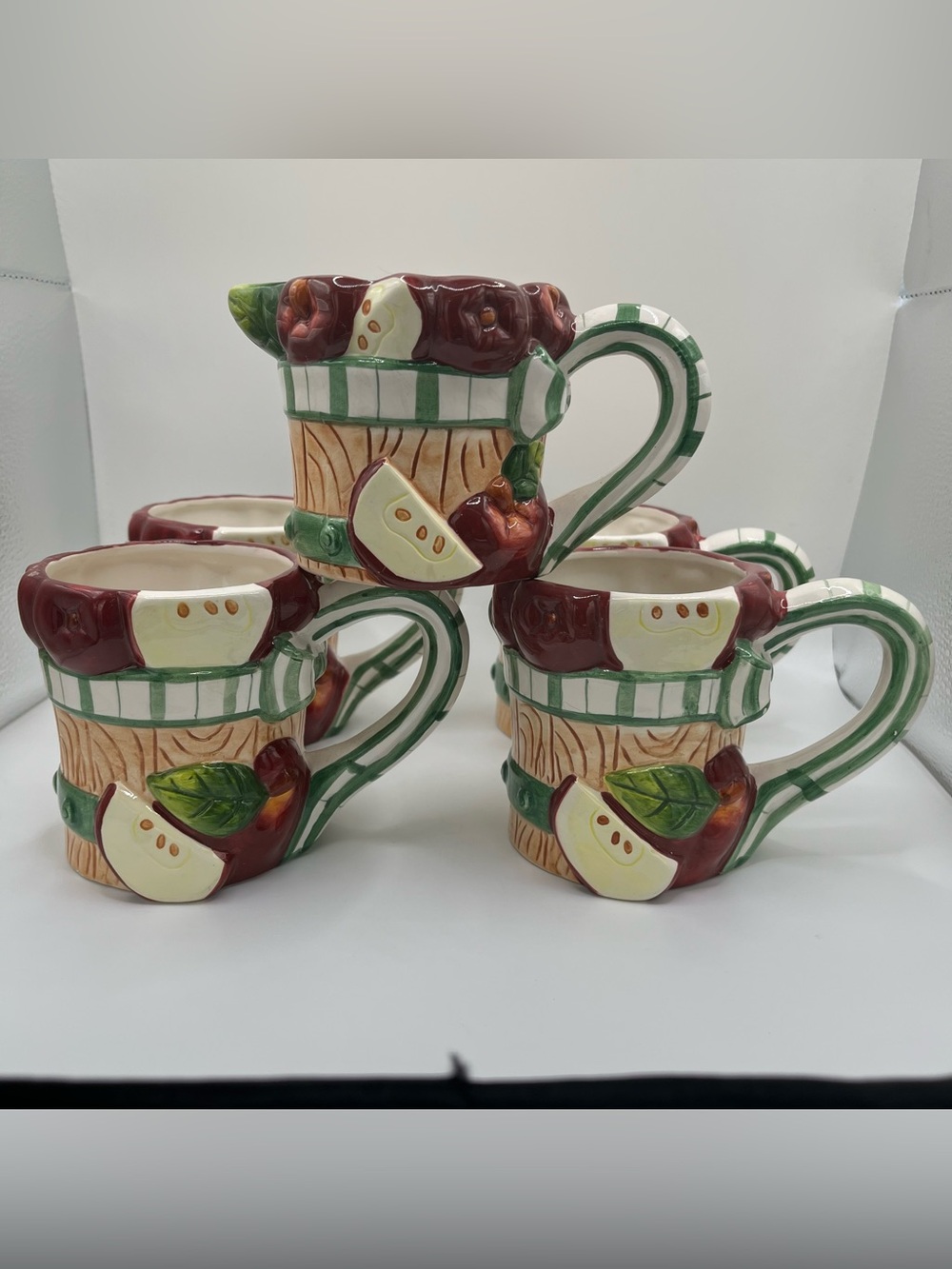Vintage Cottagecore Apple Harvest Basket Mug and Creamer Set - Set of 5